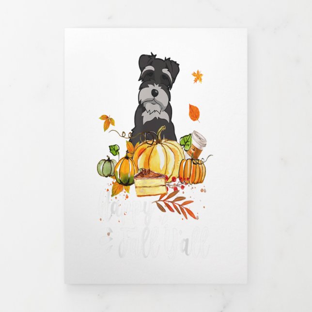 Happy Fall Yall Schnauzer Dog Thanksgiving Tri-Fold Announcement (Cover)
