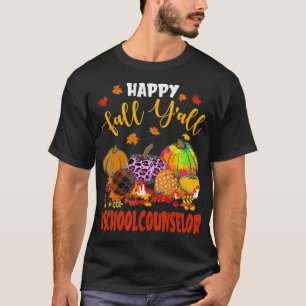 Happy Fall Y'all School Counselor Pumpkin Plaid Le T-Shirt