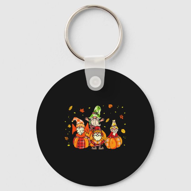 Happy Fall Yall Shirt Buffalo Pumpkin Autumn Gnome Key Ring (Front)