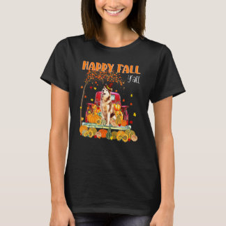 Happy Fall Y'all Siberian Husky Dog On Truck Pumpk T-Shirt
