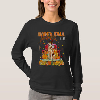Happy Fall Y'all Siberian Husky Dog On Truck Pumpk T-Shirt