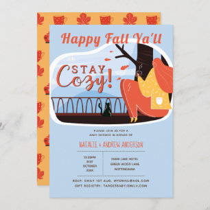 Happy Fall Ya'll Stay Cosy Folk Art Baby Shower Invitation