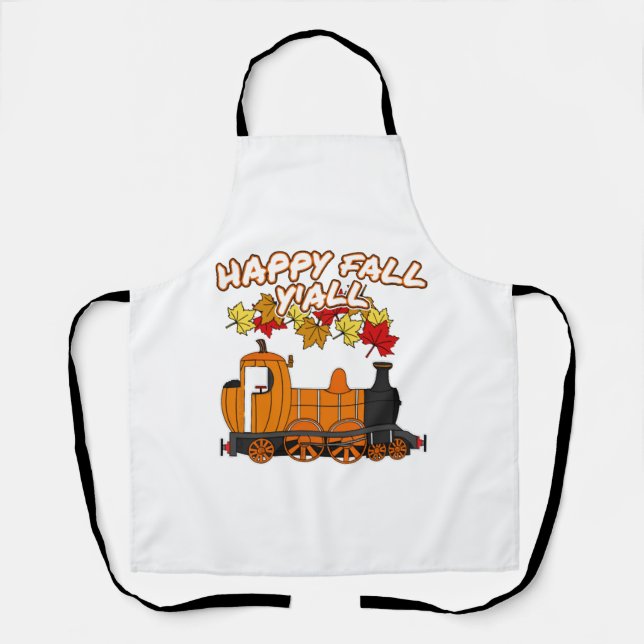Happy Fall Y'All Steam Train Pumpkin Railroad Apron (Front)