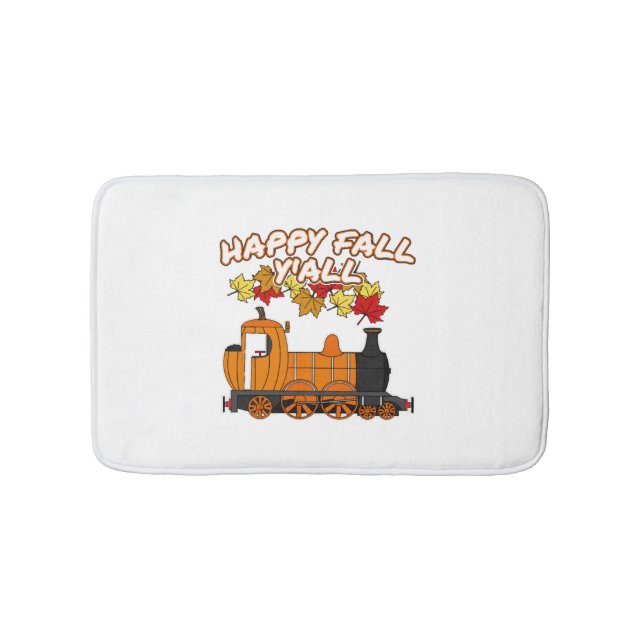 Happy Fall Y'All Steam Train Pumpkin Railroad Bath Mat (Front)