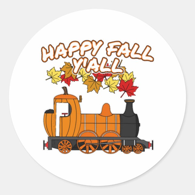 Happy Fall Y'All Steam Train Pumpkin Railroad Classic Round Sticker (Front)