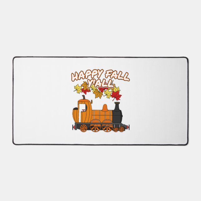 Happy Fall Y'All Steam Train Pumpkin Railroad Desk Mat (Front)