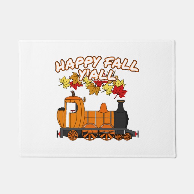 Happy Fall Y'All Steam Train Pumpkin Railroad Doormat (Front)