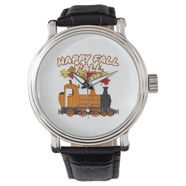 Happy Fall Y'All Steam Train Pumpkin Railroad Watch (Front)