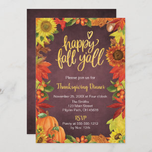 Happy Fall Y'all Thanksgiving Dinner invitation