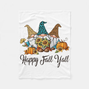Happy Fall Yall Three Gnomes Leopard Sunflower Gif Fleece Blanket