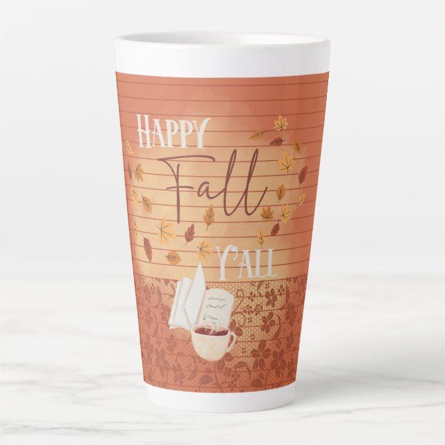 Happy Fall Y'all with Coffee and Autumn Leaves Latte Mug (Front)