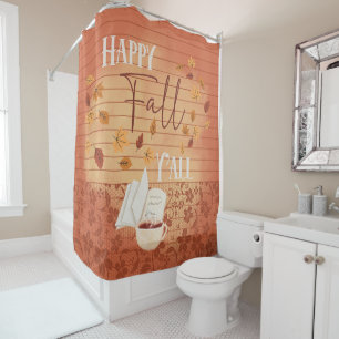 Happy Fall Y'all with Coffee and Autumn Leaves Shower Curtain