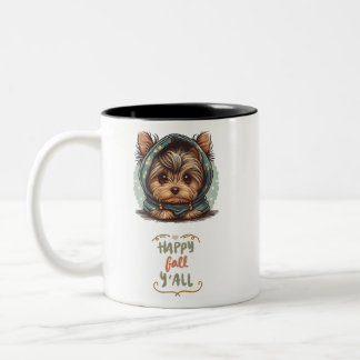 Happy Fall Y'all Yorkshire Terrier Autumn Hoodie Two-Tone Coffee Mug