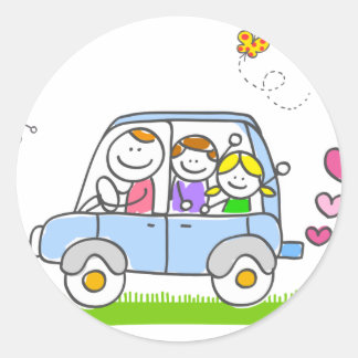 happy family cartoon classic round sticker