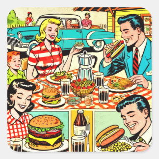 Happy Family Food Comics Square Sticker