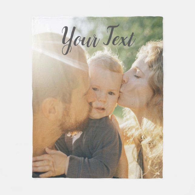 Happy Family Kiss Personalised Custom Photo   Fleece Blanket (Front)