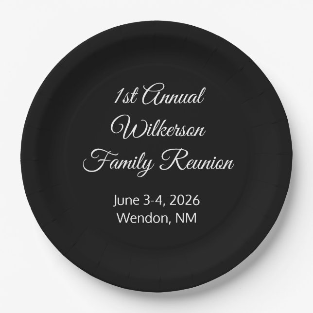 Happy Family Reunion Black Paper Plate (Front)