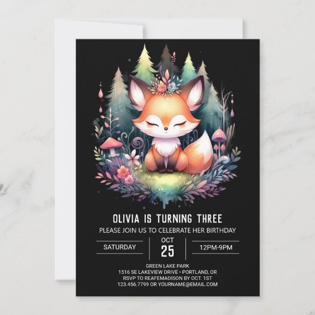  Happy Fantasy Fox Birthday digital Invitation (Front)