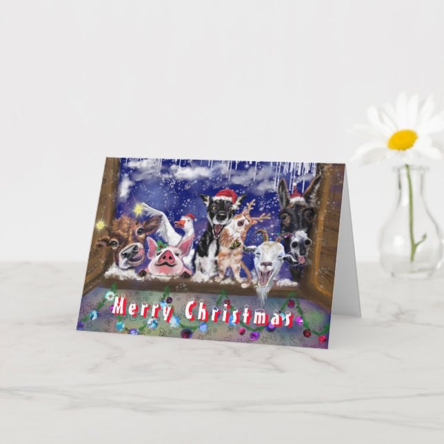 Happy Farm Animal Funny Christmas Card (Small Plant)