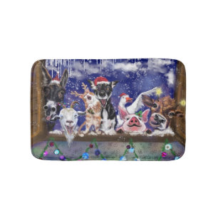 Happy Farm Animals Christmas Bath Mat