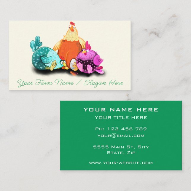 Happy Farm Chicken Funny Business Card Template (Front/Back)