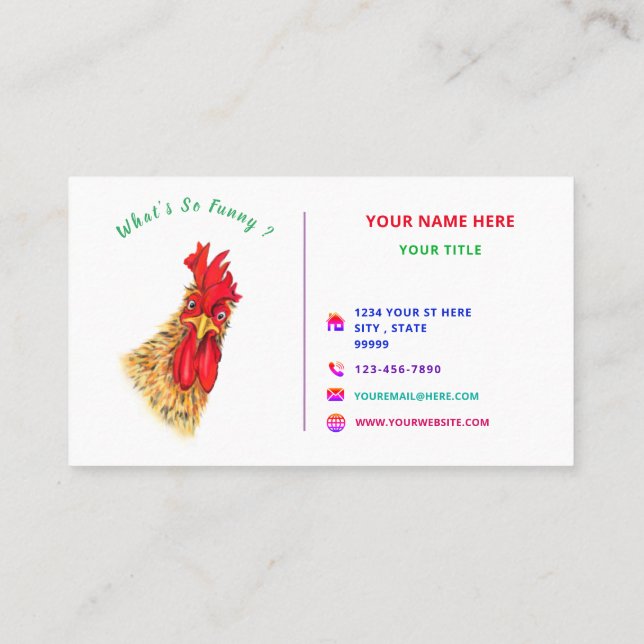 Happy Farm Funny Rooster Farmer's Business Card (Back)