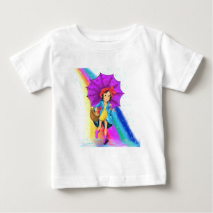 Happy Farm Girl with Umbrella Baby T-Shirt