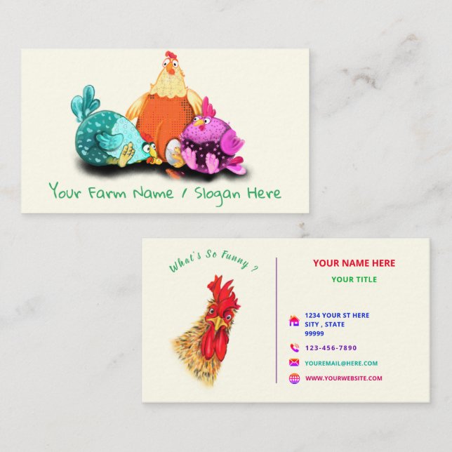 Happy Farm with Funny Rooster - Happy Farmer Business Card (Front/Back)