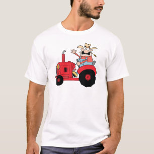 Happy Farmer In Red Tractor  Waving A Greeting T-Shirt