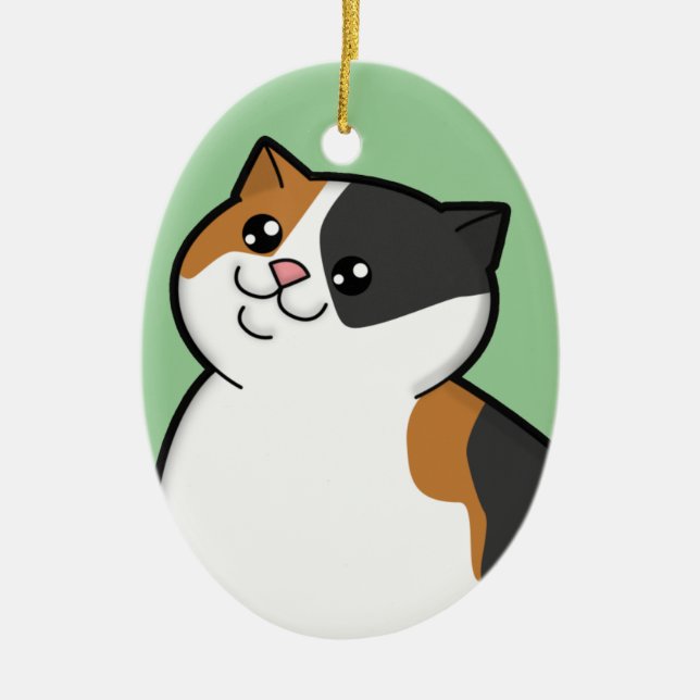 Happy Fat Calico Cat Keepsake Ornament (Front)