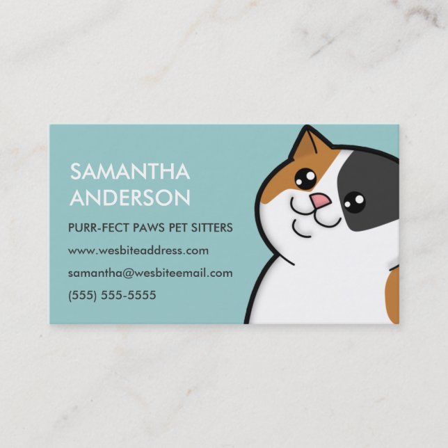 Happy Fat Calico Cat Personalised Business Cards (Front)