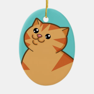 Happy Fat Orange Cat Keepsake Ornament (oval)
