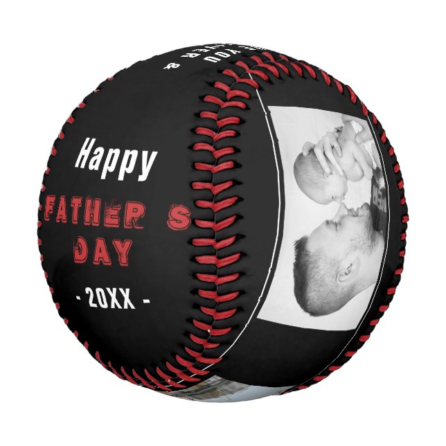 Happy Father`s Day Best Dad Black 3 Photo Collage Baseball (Angled)