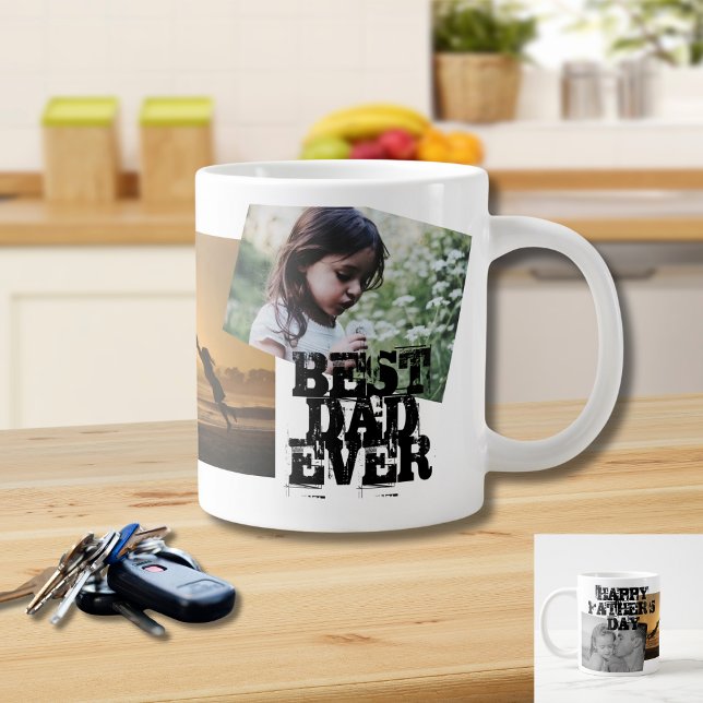 Happy Father’s Day Best Dad Ever 3 Photo Collage Large Coffee Mug (Creator Uploaded)