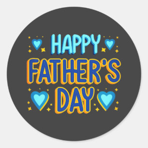 Happy Father’s Day Blue & Gold Heart Typography Classic Round Sticker