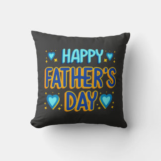 Happy Father’s Day Blue & Gold Heart Typography Cushion