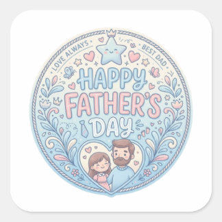 Happy Father’s Day Cute Family Illustration Sticke Square Sticker