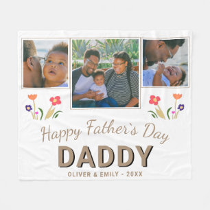 Happy Father`s Day Daddy Flowers 3 Photo Fleece Blanket