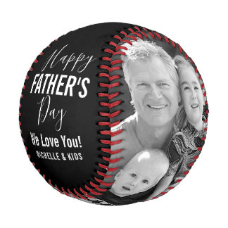 Happy Father’s Day Family Photo Black Name Script Baseball