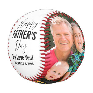 Happy Father’s Day Family Photos Name Script White Baseball