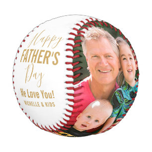 Happy Father’s Day Gold Family Photo Name Script Baseball