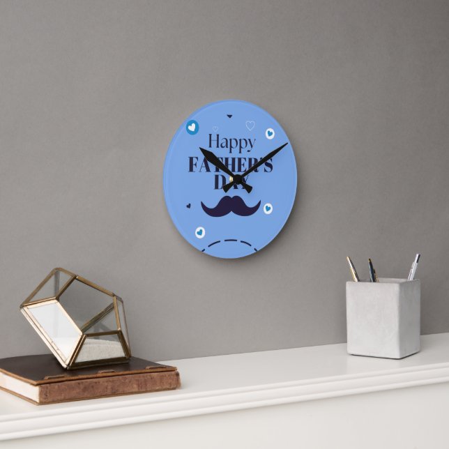Happy Father’s Day – Moustache & Heart Design Round Clock (Office)