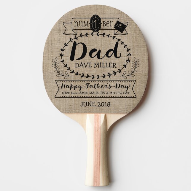 Happy Father’s Day Number 1 One Dad Monogram Logo Ping Pong Paddle (Front)
