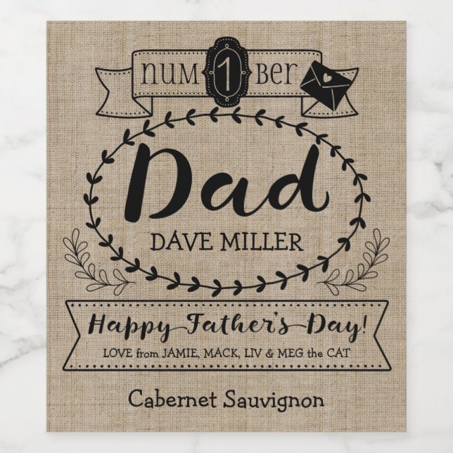 Happy Father’s Day Number 1 One Dad Monogram Logo Wine Label (Single Label)