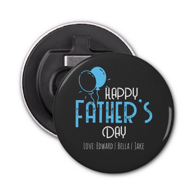 Happy Father’s Day with Blue Balloons & Names Bottle Opener (Front)