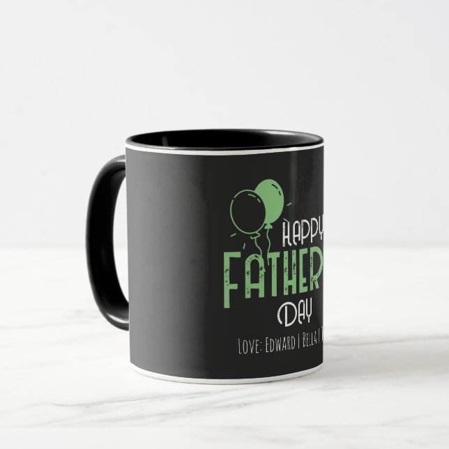 Happy Father’s Day with Green Balloons & Names Mug (Front Left)