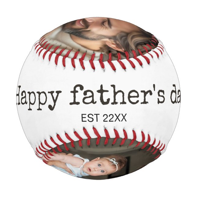 Happy fathers day 2photo elegant custom script baseball (Back)