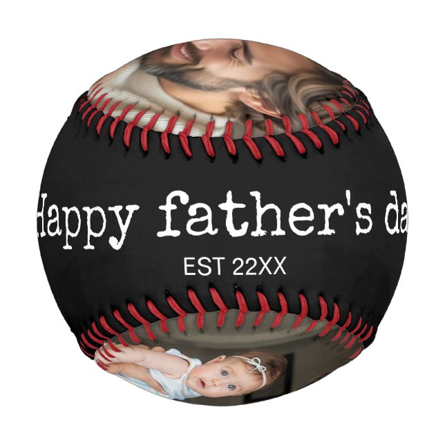Happy fathers day 2photo elegant custom script baseball (Back)