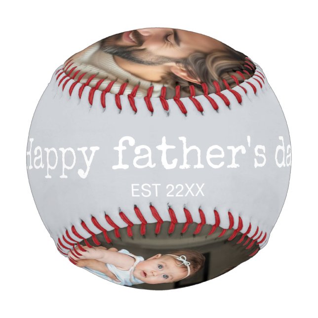 Happy fathers day 2photo elegant custom script baseball (Back)
