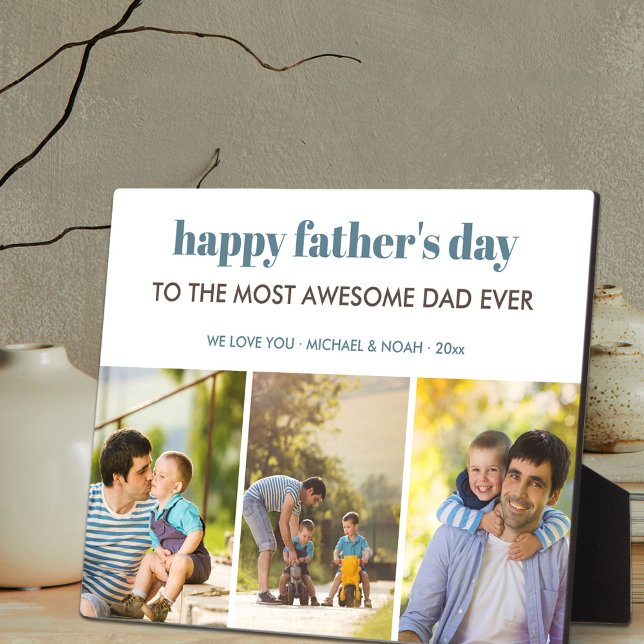 Happy Fathers Day 3 Photo Collage Personalised Plaque (Creator Uploaded)
